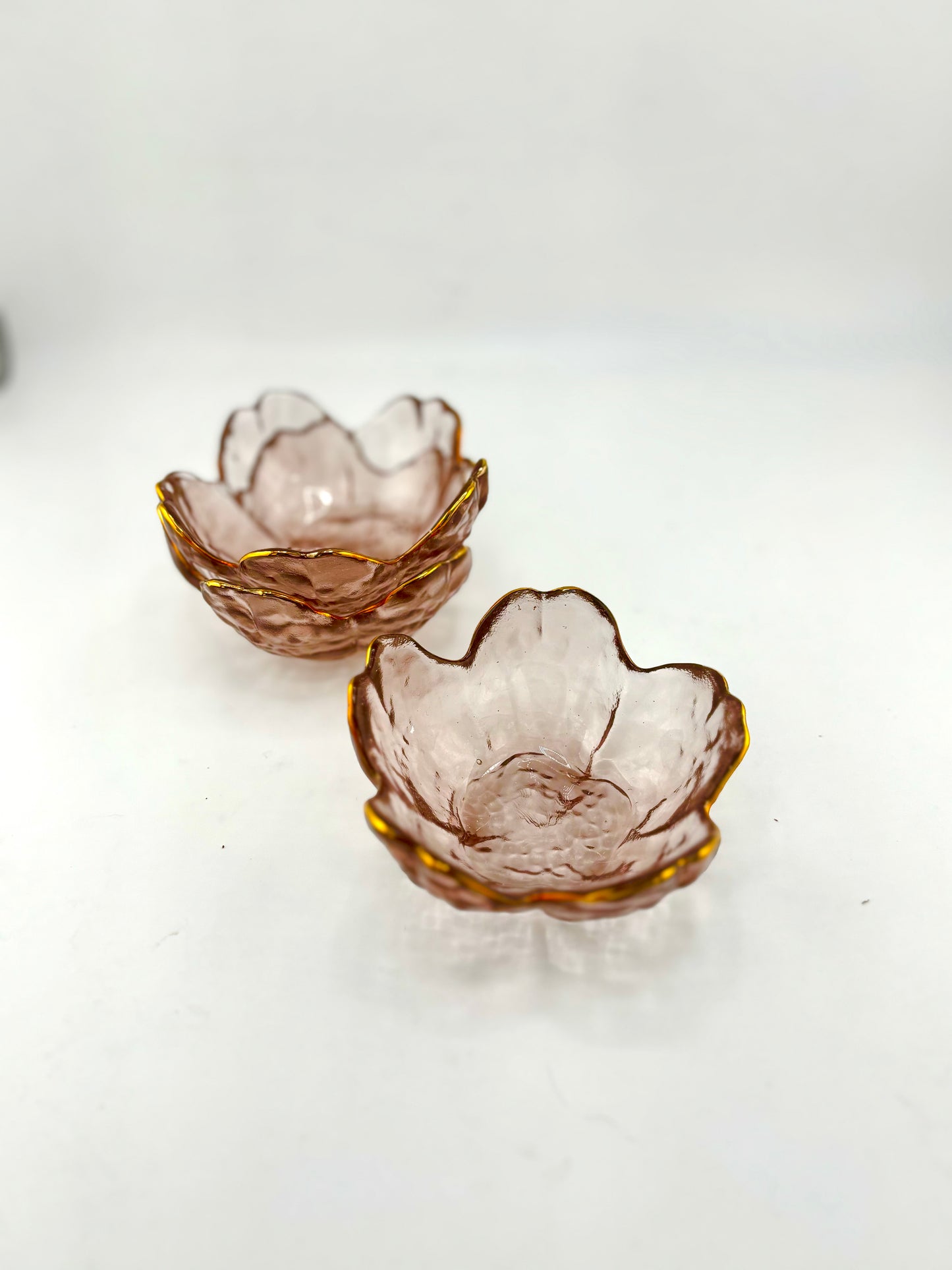 Pastel Pink Floral Offering Bowl | Colored Glass, Metallic Trim | Witchcraft + Alter Supply