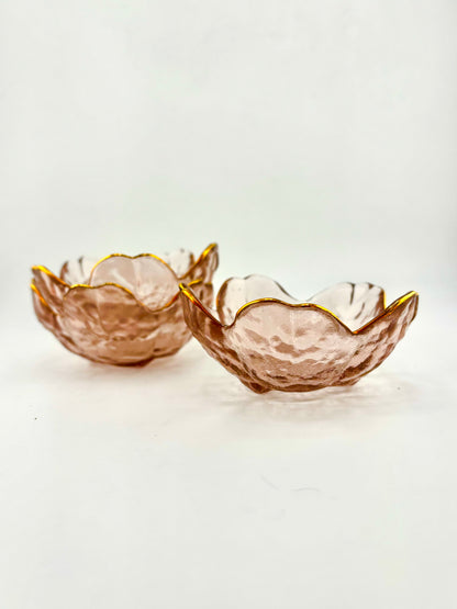 Pastel Pink Floral Offering Bowl | Colored Glass, Metallic Trim | Witchcraft + Alter Supply