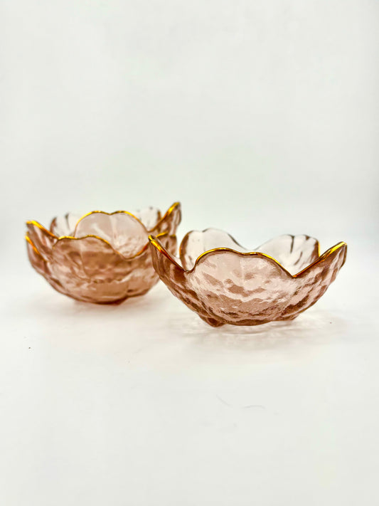 Pastel Pink Floral Offering Bowl | Colored Glass, Metallic Trim | Witchcraft + Alter Supply